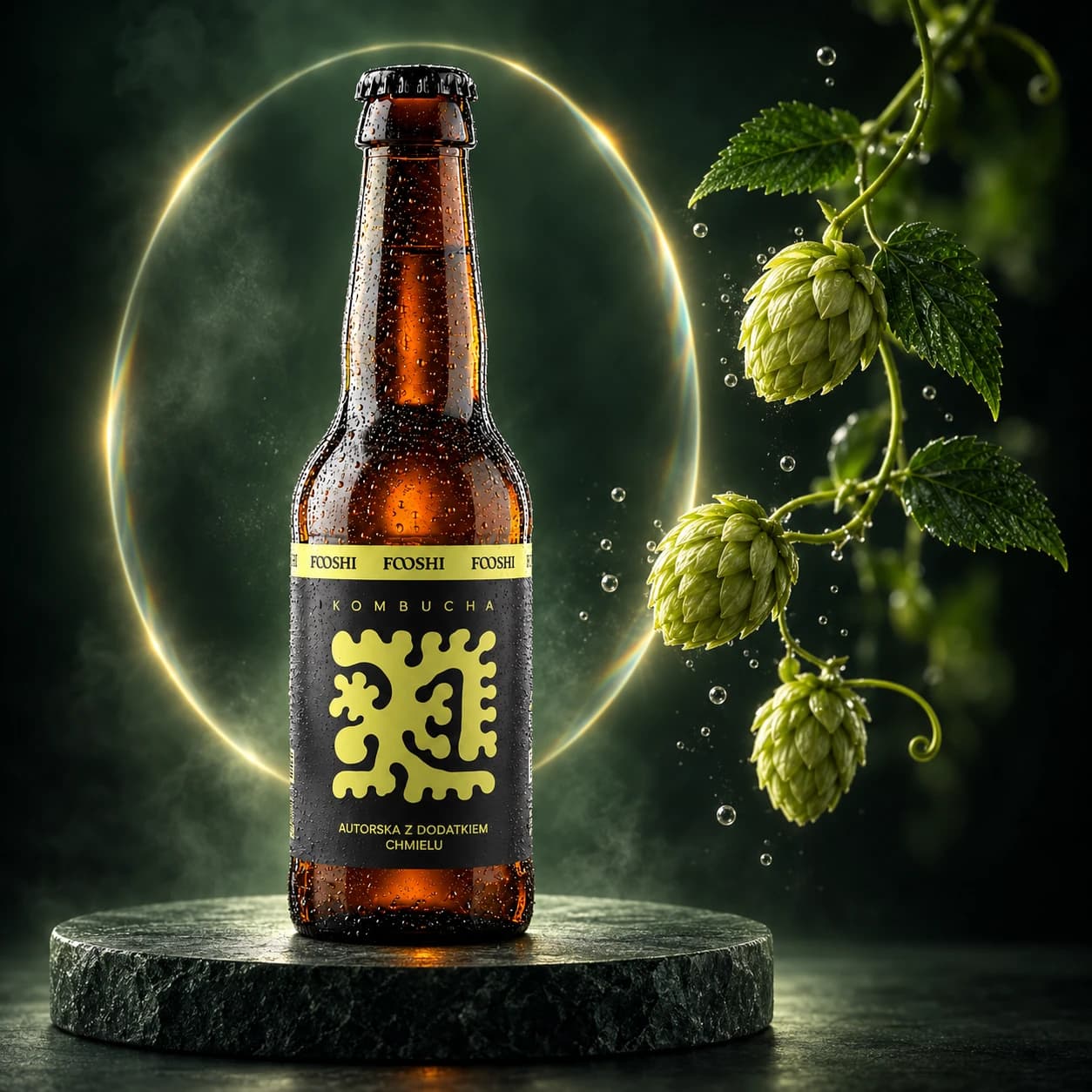 Butelka Fooshi Kombucha Autorska z Dodatkiem Chmielu — zestaw 16 szt. 330 ml