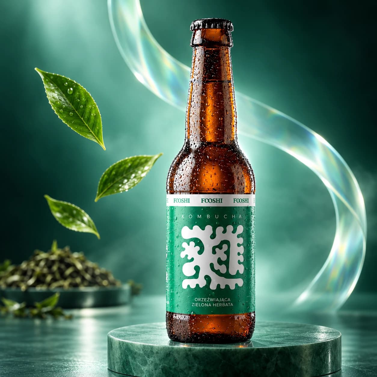 Butelka Fooshi Kombucha Orzeźwiająca Zielona Herbata — zestaw 16 szt. 330 ml