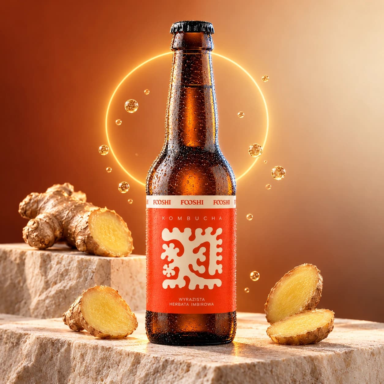 Butelka Fooshi Kombucha Wyrazista Herbata Imbirowa — zestaw 16 szt. 330 ml